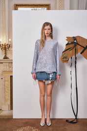 Light Blue Sequin Fishnet Cover-Up