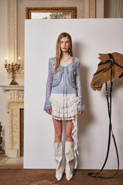 Light Blue Beaded Sequin Fishnet Top