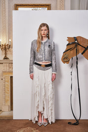 Gray Sequin Jacket with Tulle Trim