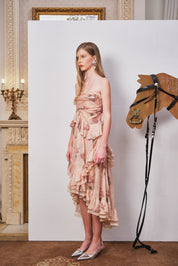 Coral Pink Multiway Dress with Dried Rose and Lace Trim