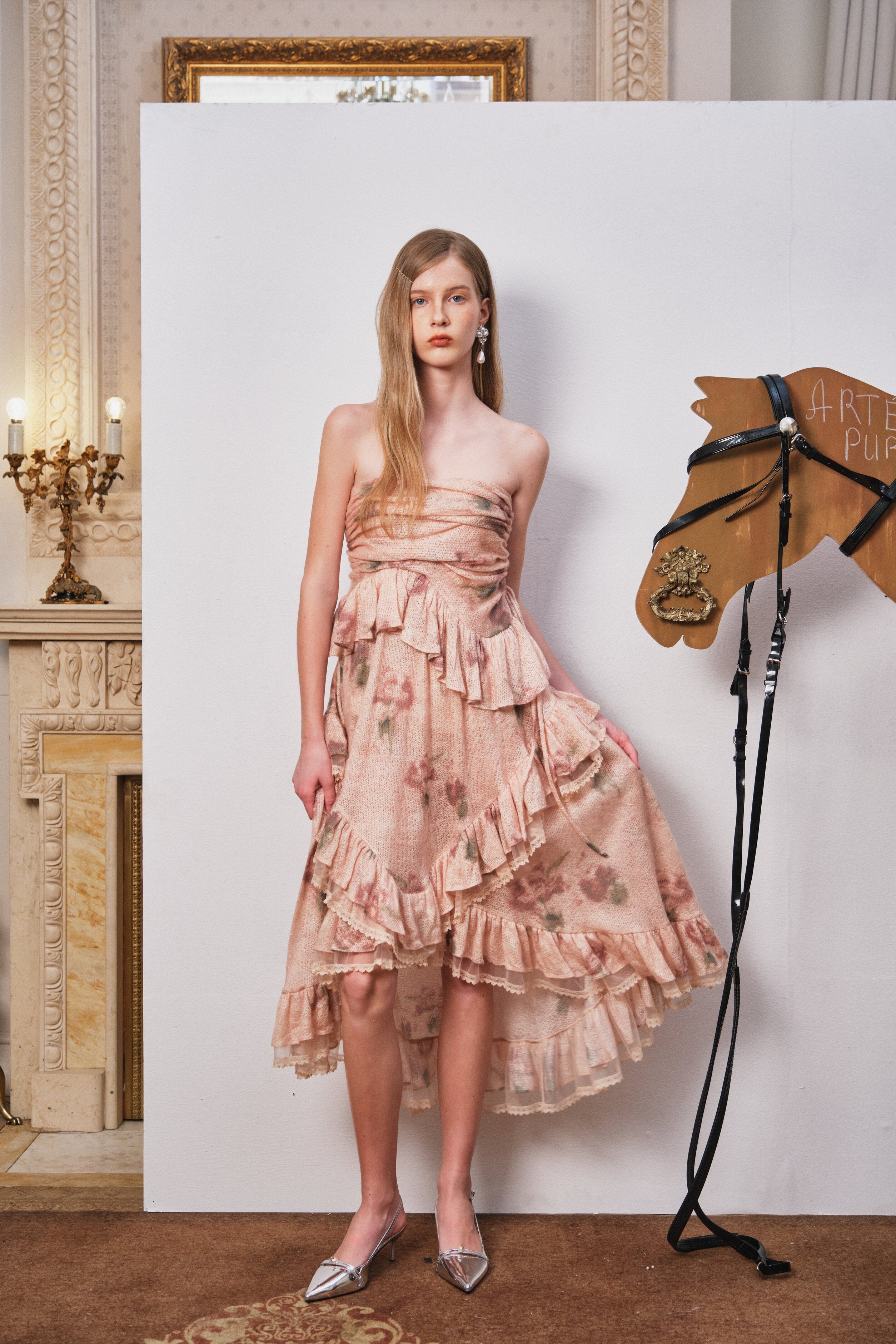 Coral Pink Multiway Dress with Dried Rose and Lace Trim