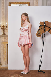 White Sequin Panel Pink Corset Puff Dress