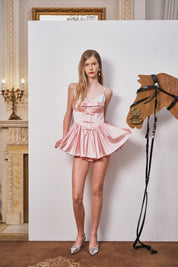 White Sequin Panel Pink Corset Puff Dress