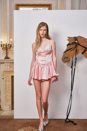 White Sequin Panel Pink Corset Puff Dress