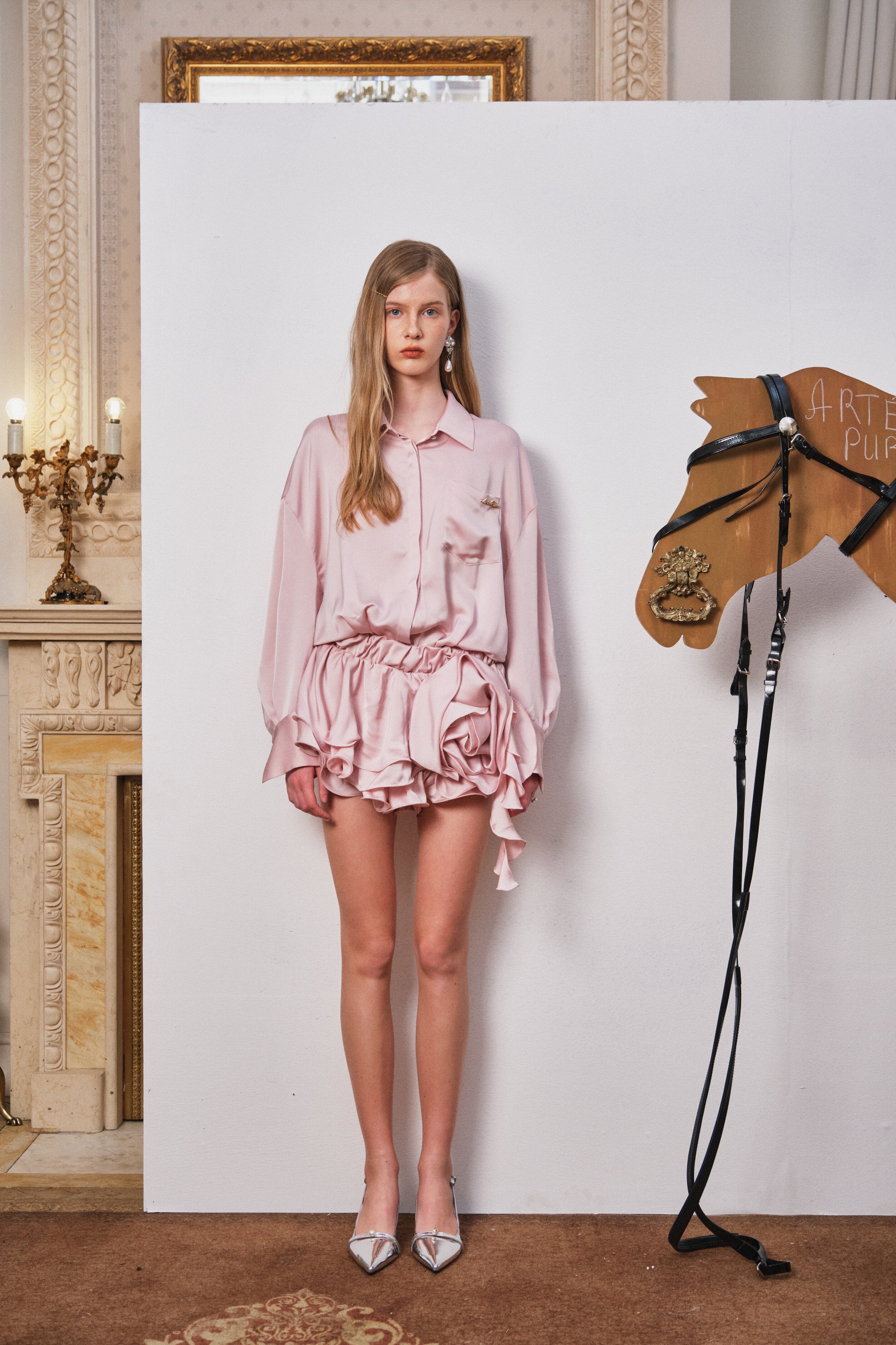 Pink Shirt Dress with Rose Bud Hem