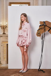 Pink Shirt Dress with Rose Bud Hem