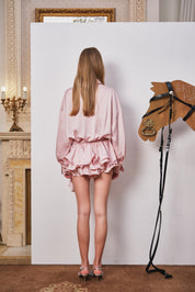 Pink Shirt Dress with Rose Bud Hem