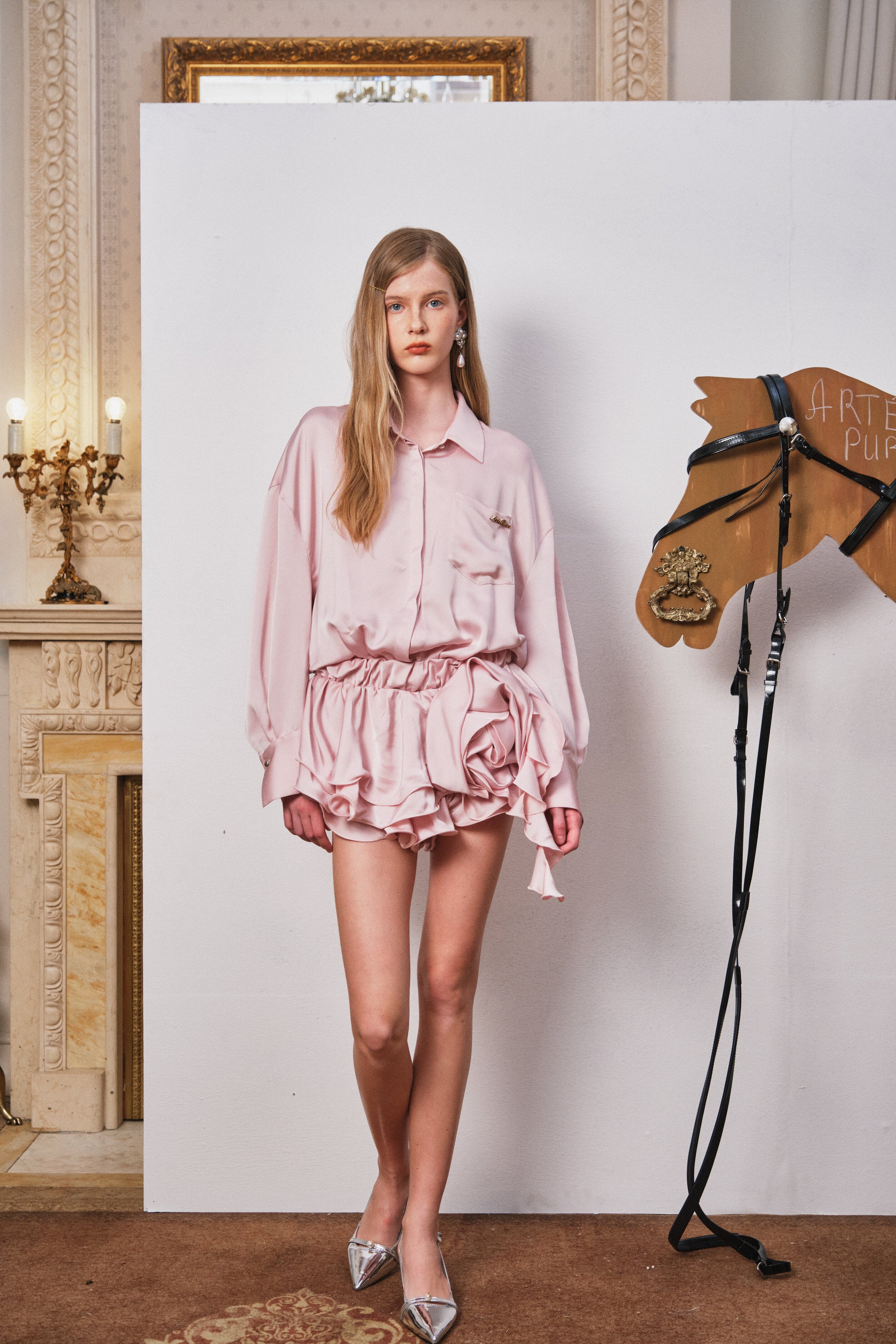 Pink Shirt Dress with Rose Bud Hem