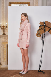 Pink Sequin Knit Cardigan with Fur Collar