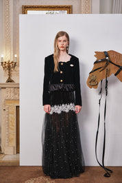 Black Velvet Bubble-Hem Jacket