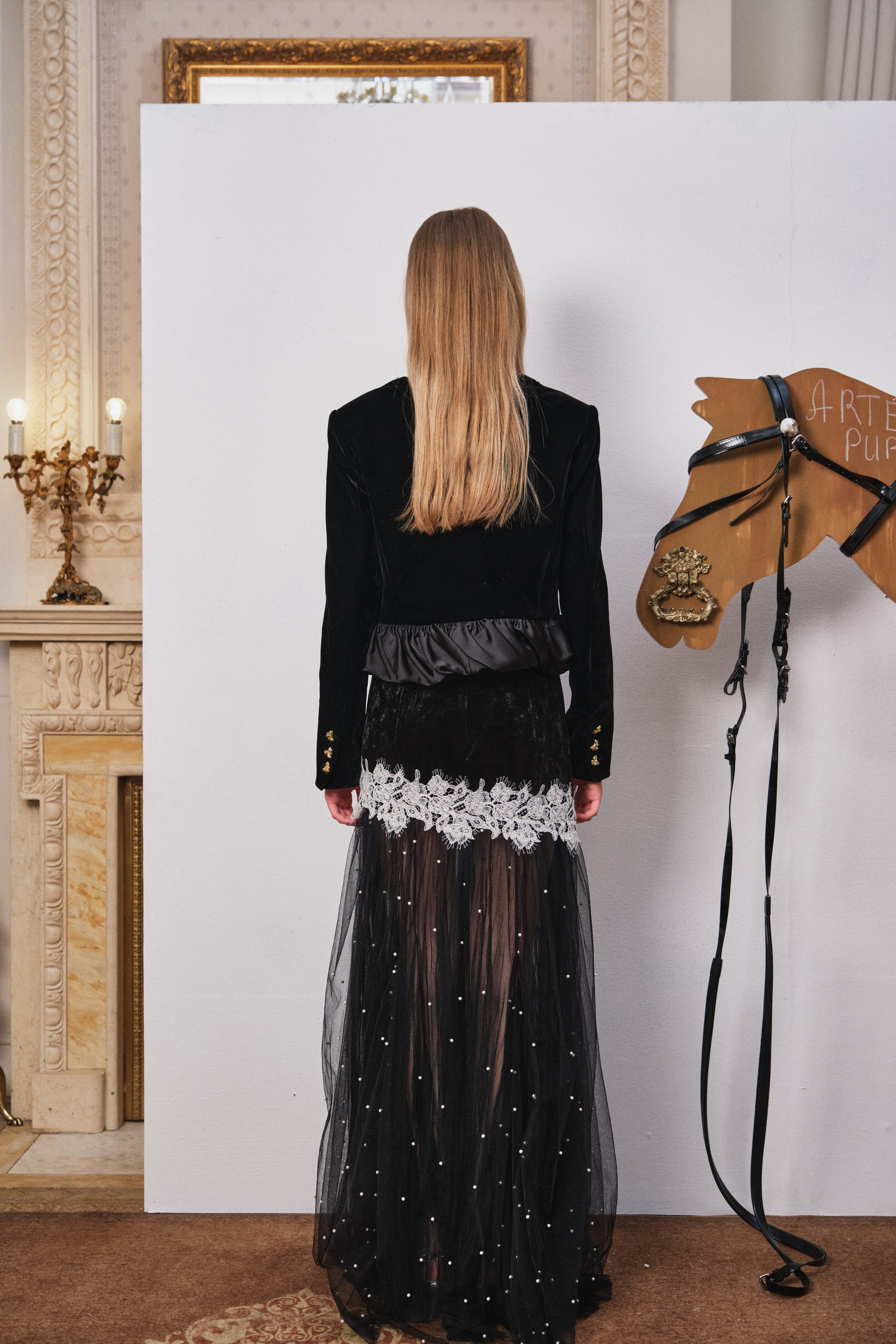 Black Velvet Bubble-Hem Jacket