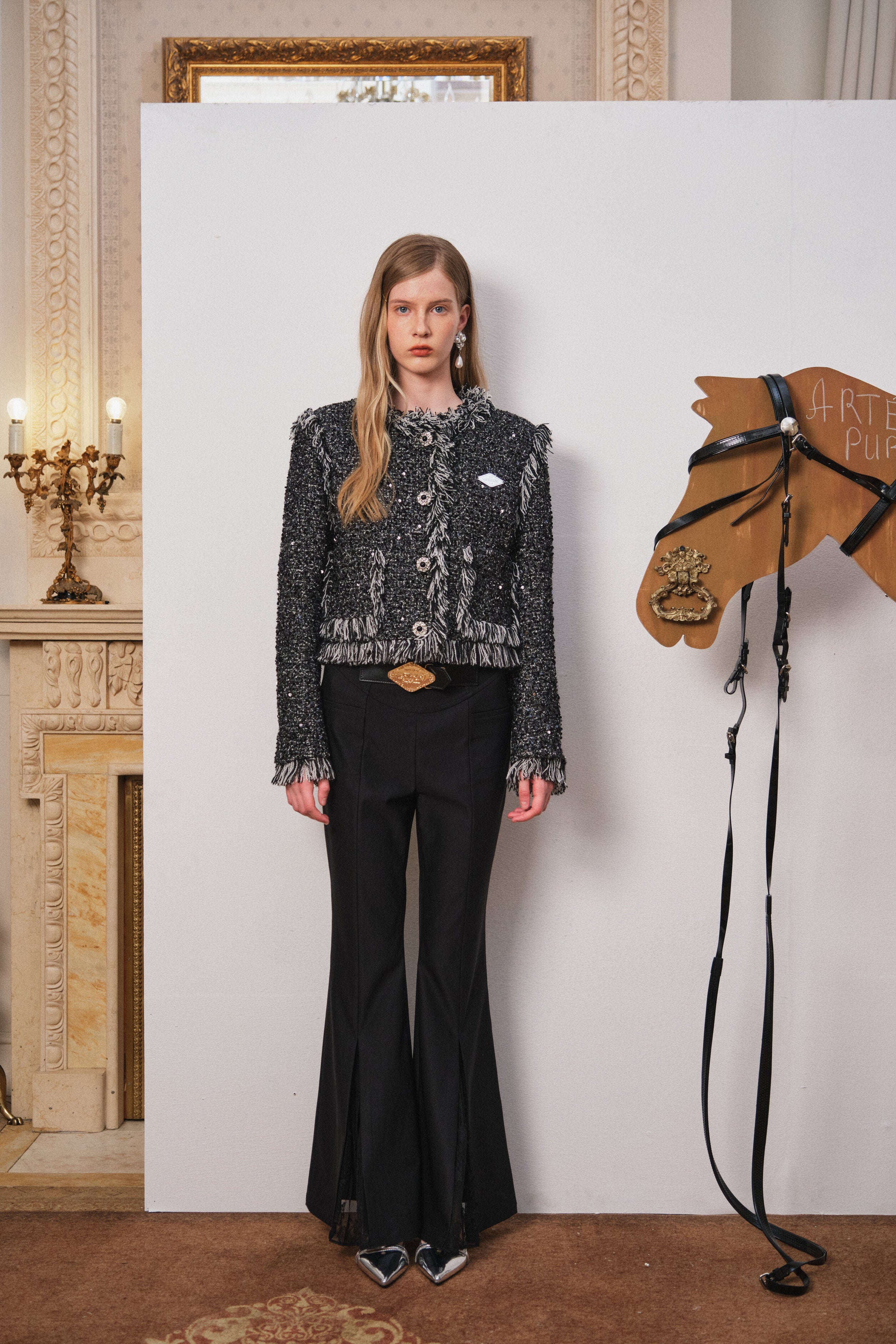 Black Fringe Raw-Edge Sequin Jacket