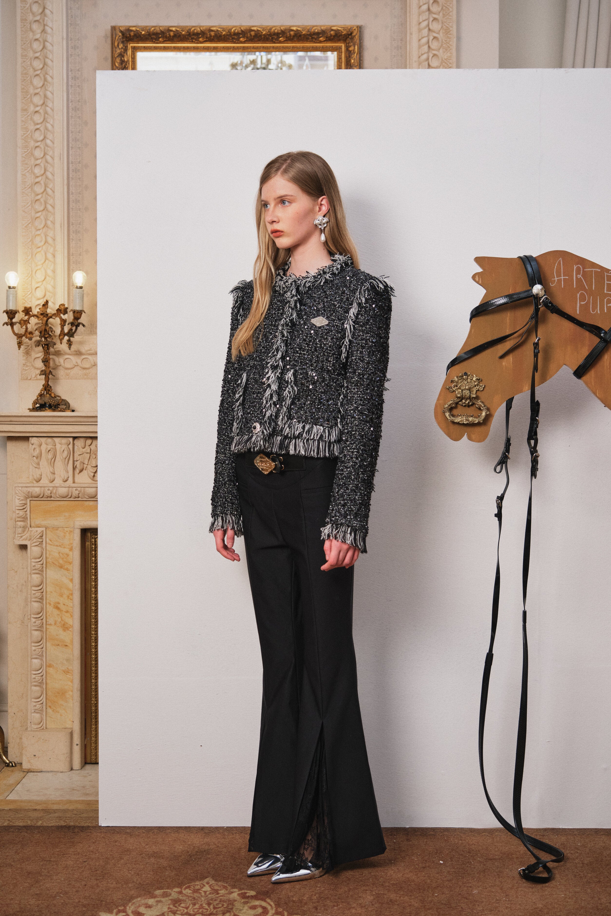 Black Fringe Raw-Edge Sequin Jacket