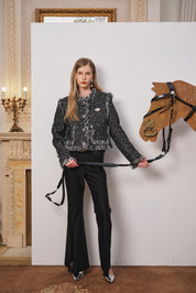 Black Fringe Raw-Edge Sequin Jacket