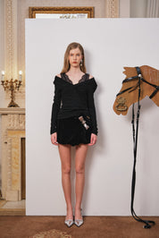 Black Lace-Trim Knit Top