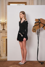 Black Lace-Trim Knit Top