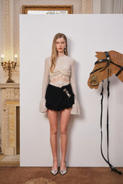 Ivory Twist Lace Cutout Faux-Layer Top