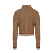 Light Coffee Knit Pullover with Crochet Collar