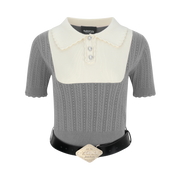 Grey Colorblock Knit Short-Sleeve Top