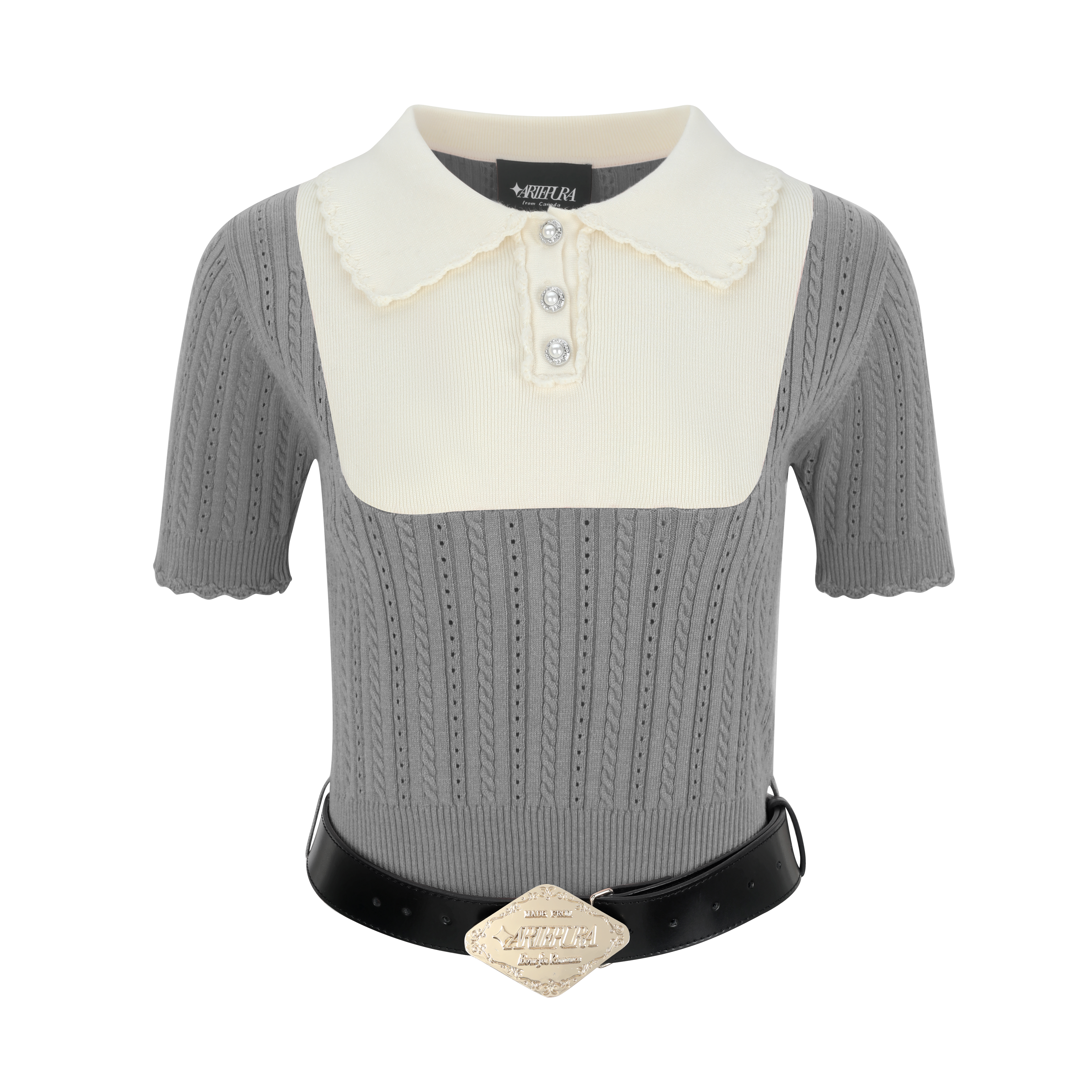 Grey Colorblock Knit Short-Sleeve Top