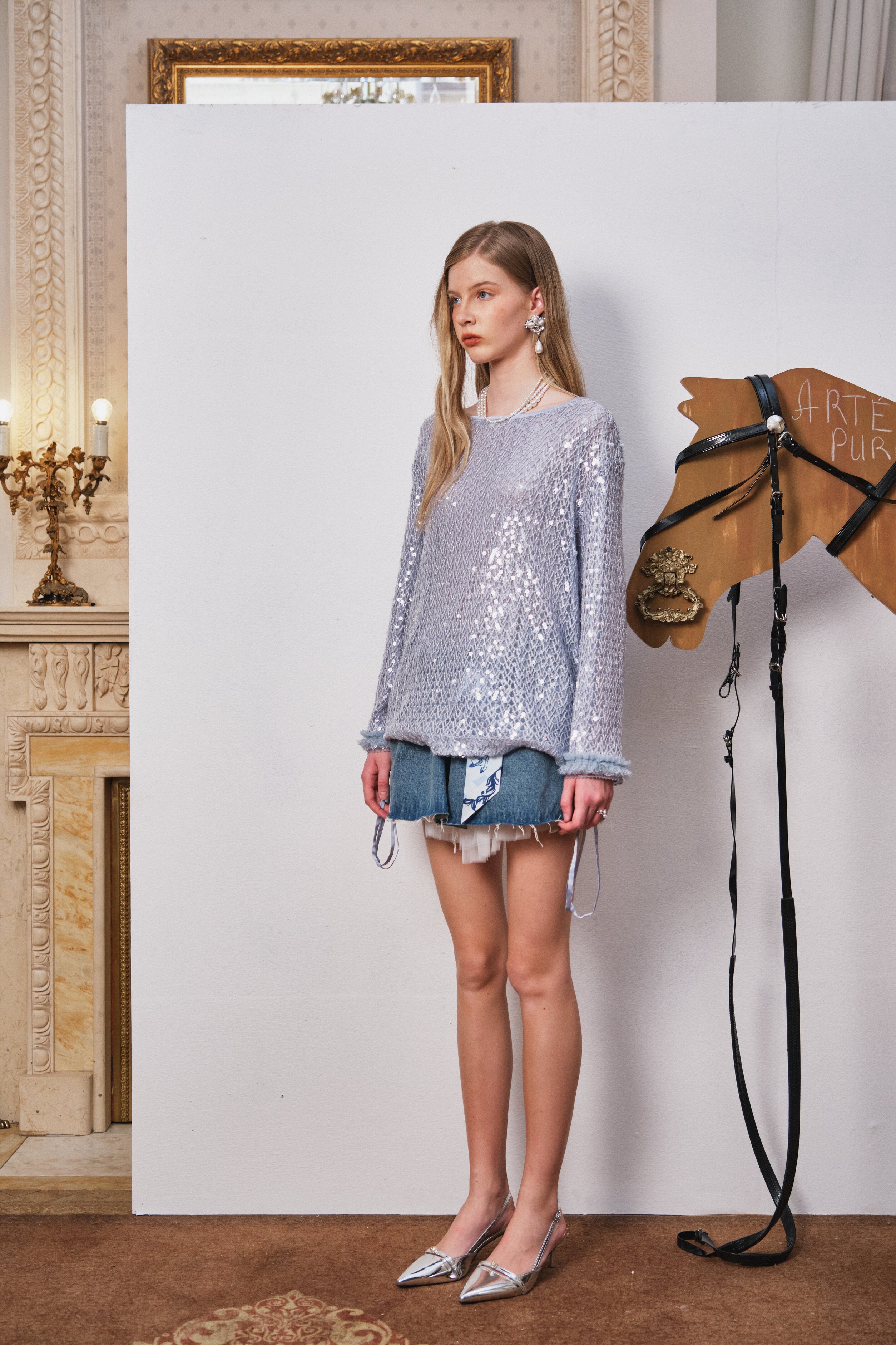 Light Blue Sequin Fishnet Cover-Up