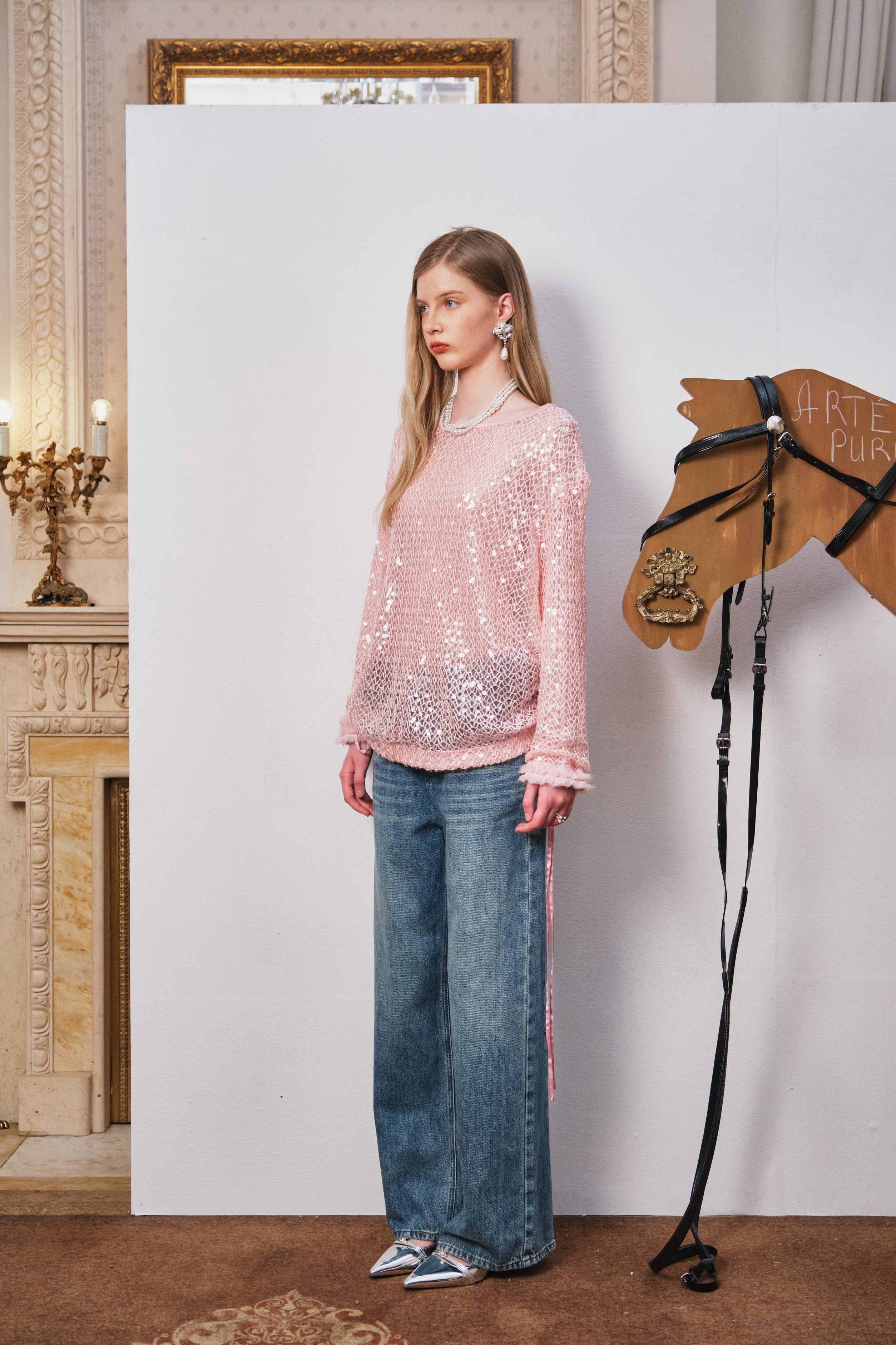 Pink Sequin Fishnet Cover-Up