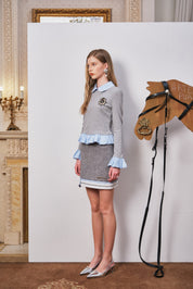 Gray Cable-Knit Panel Skirt with Faux Pockets