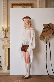 White Off-Shoulder Textured Chiffon Blouse