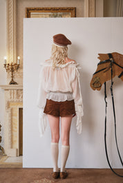 White Off-Shoulder Textured Chiffon Blouse