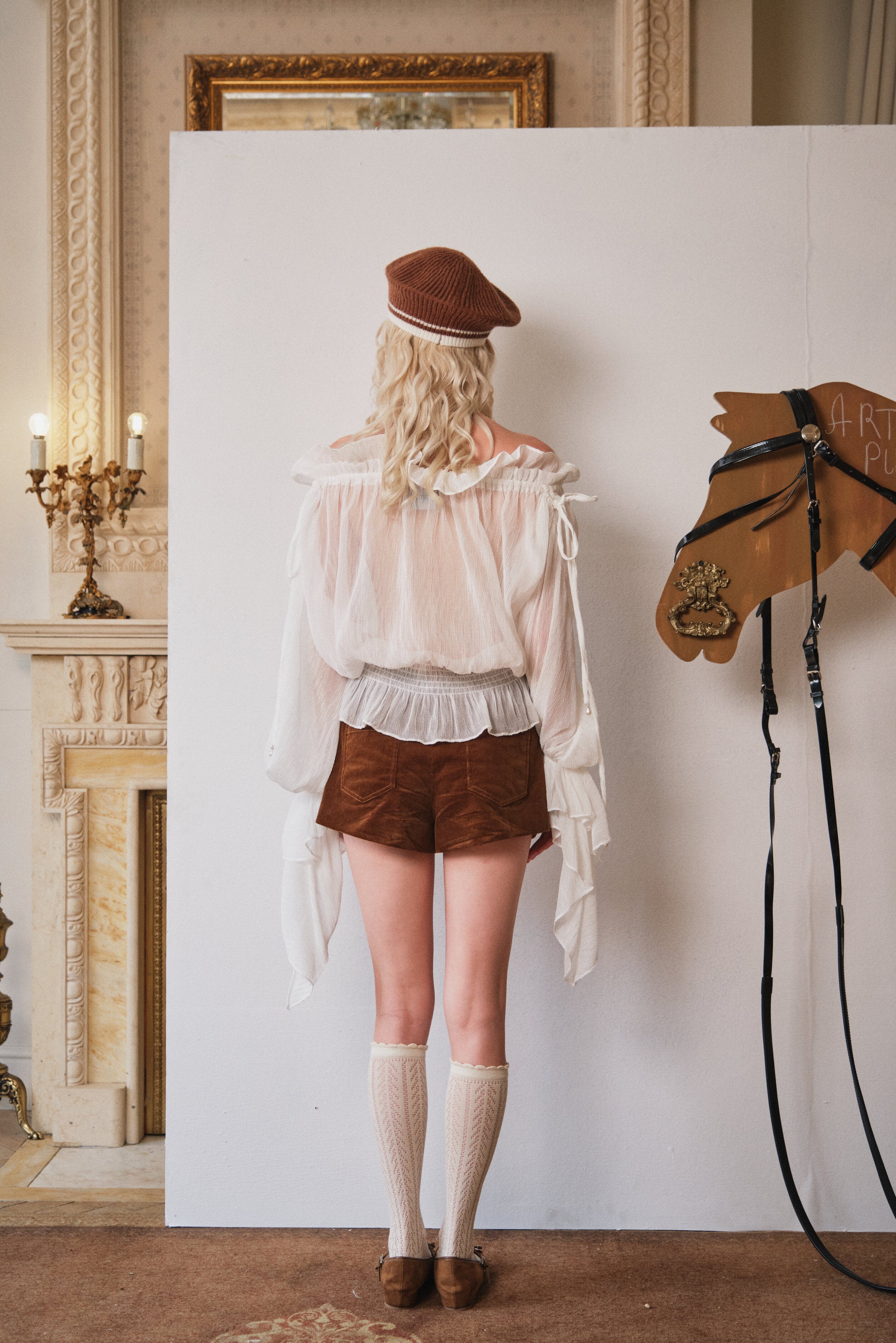 White Off-Shoulder Textured Chiffon Blouse