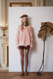 Distressed Dusty Rose Knit Sweater