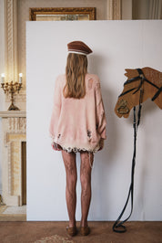 Distressed Dusty Rose Knit Sweater