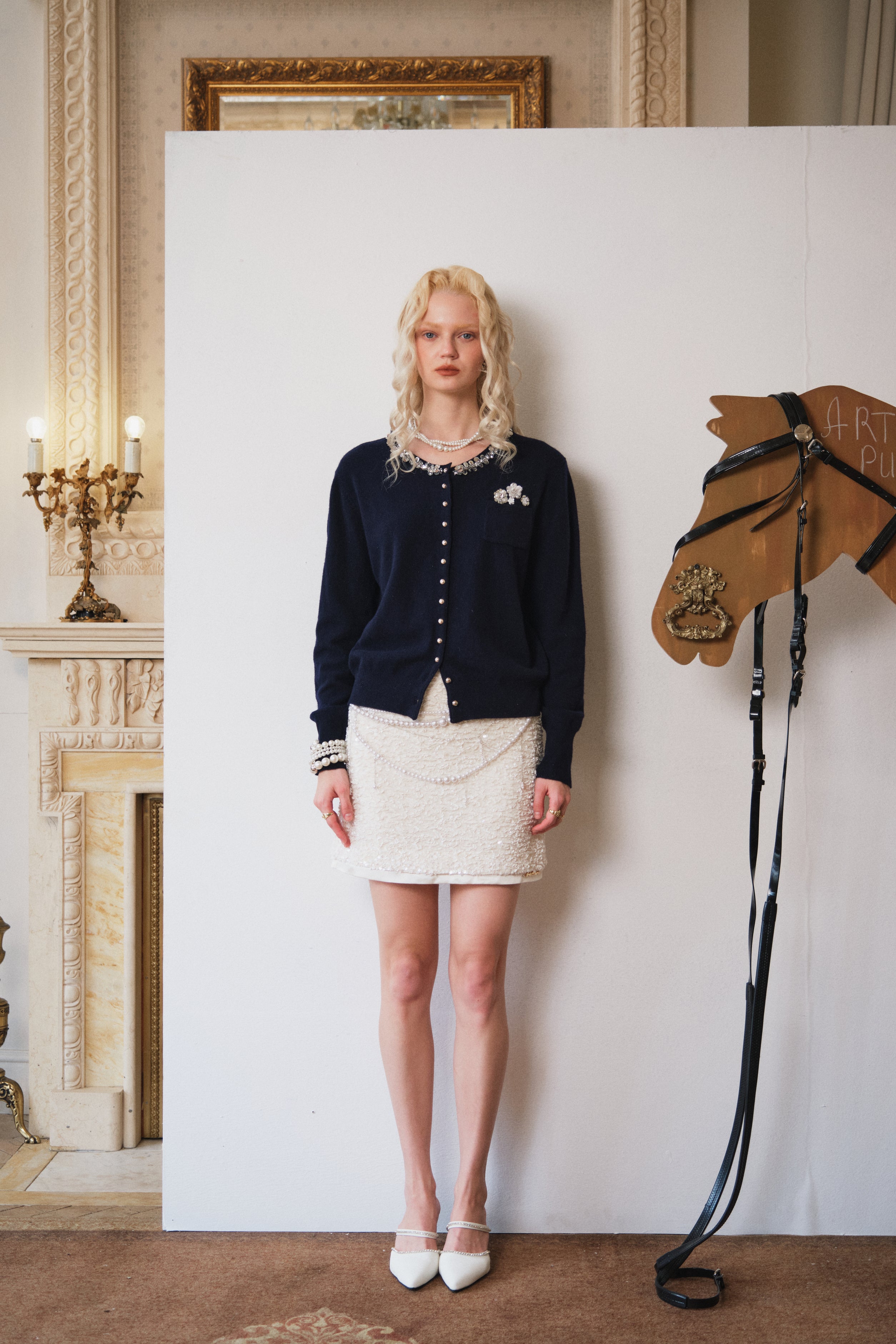 Sequin Pocket Detail Navy Knit Cardigan