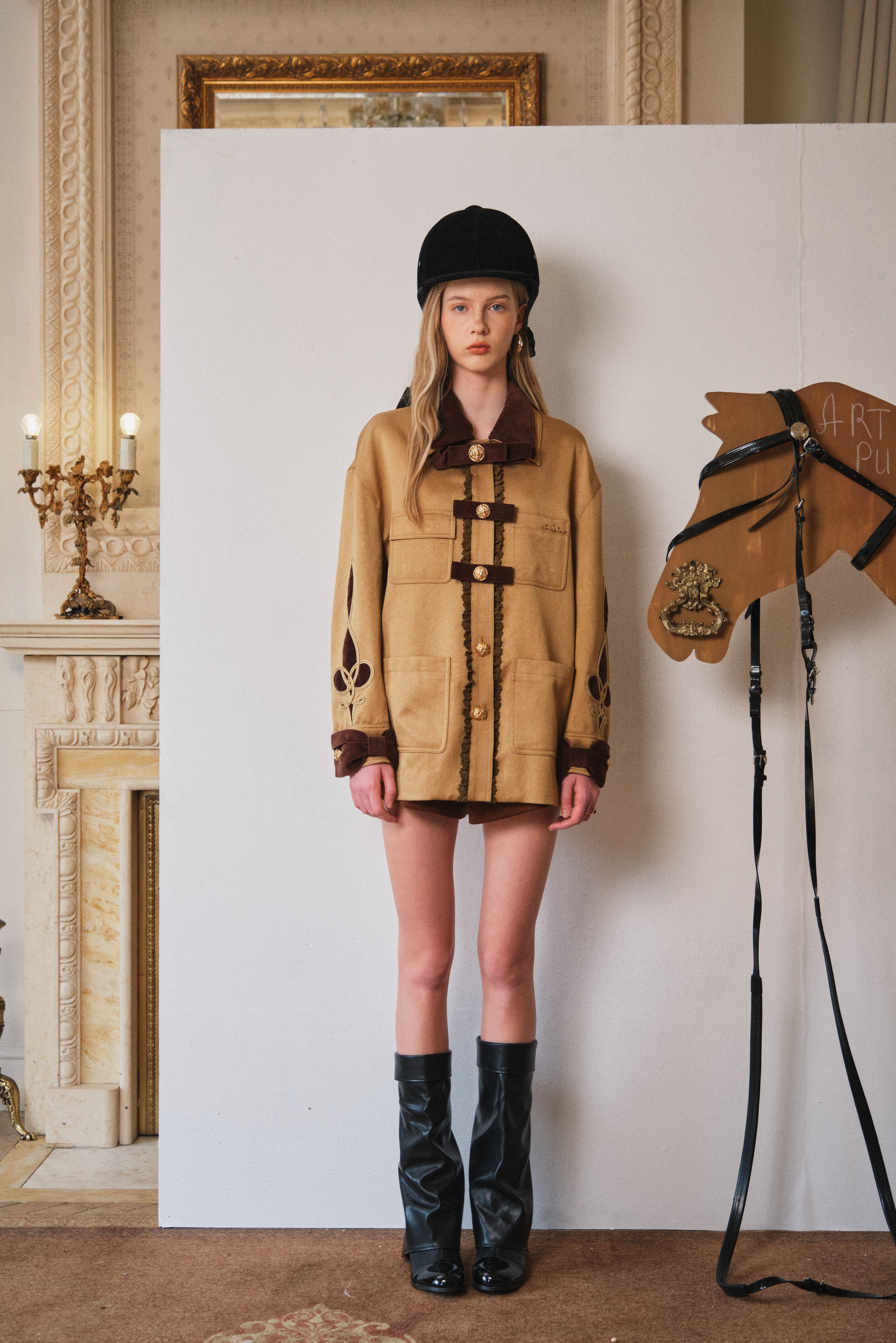 Light Coffee Faux-Layered Braided-Embroidery Barn Jacket