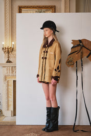 Light Coffee Faux-Layered Braided-Embroidery Barn Jacket