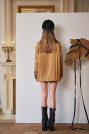 Light Coffee Faux-Layered Braided-Embroidery Barn Jacket