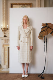 Ivory Hourglass Tweed Coat with Gold Accents