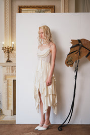 Ivory Tiered Pearl-Gloss Satin Dress