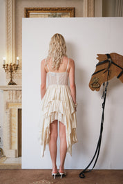 Ivory Tiered Pearl-Gloss Satin Dress