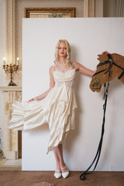 Ivory Tiered Pearl-Gloss Satin Dress