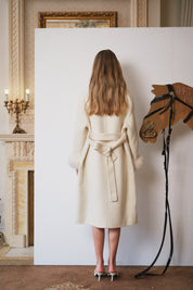 Ivory Faux-Fur Collar Coat with Rhinestone Buttons
