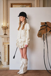 Ivory Cutout Embroidered Cape Jacket