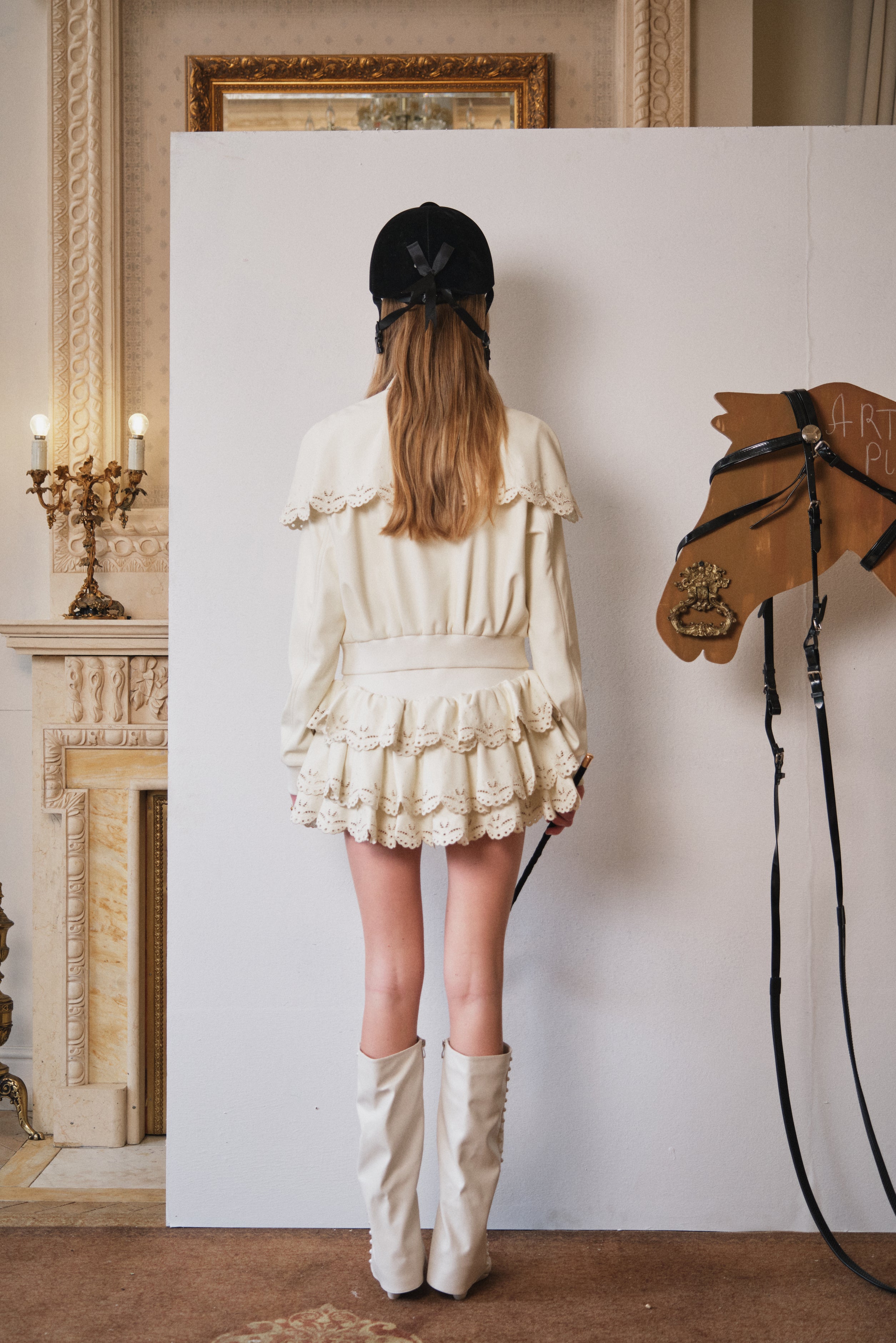 Ivory Cutout Embroidered Cape Jacket