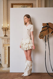 Ivory Pearl-Trim Collar Top