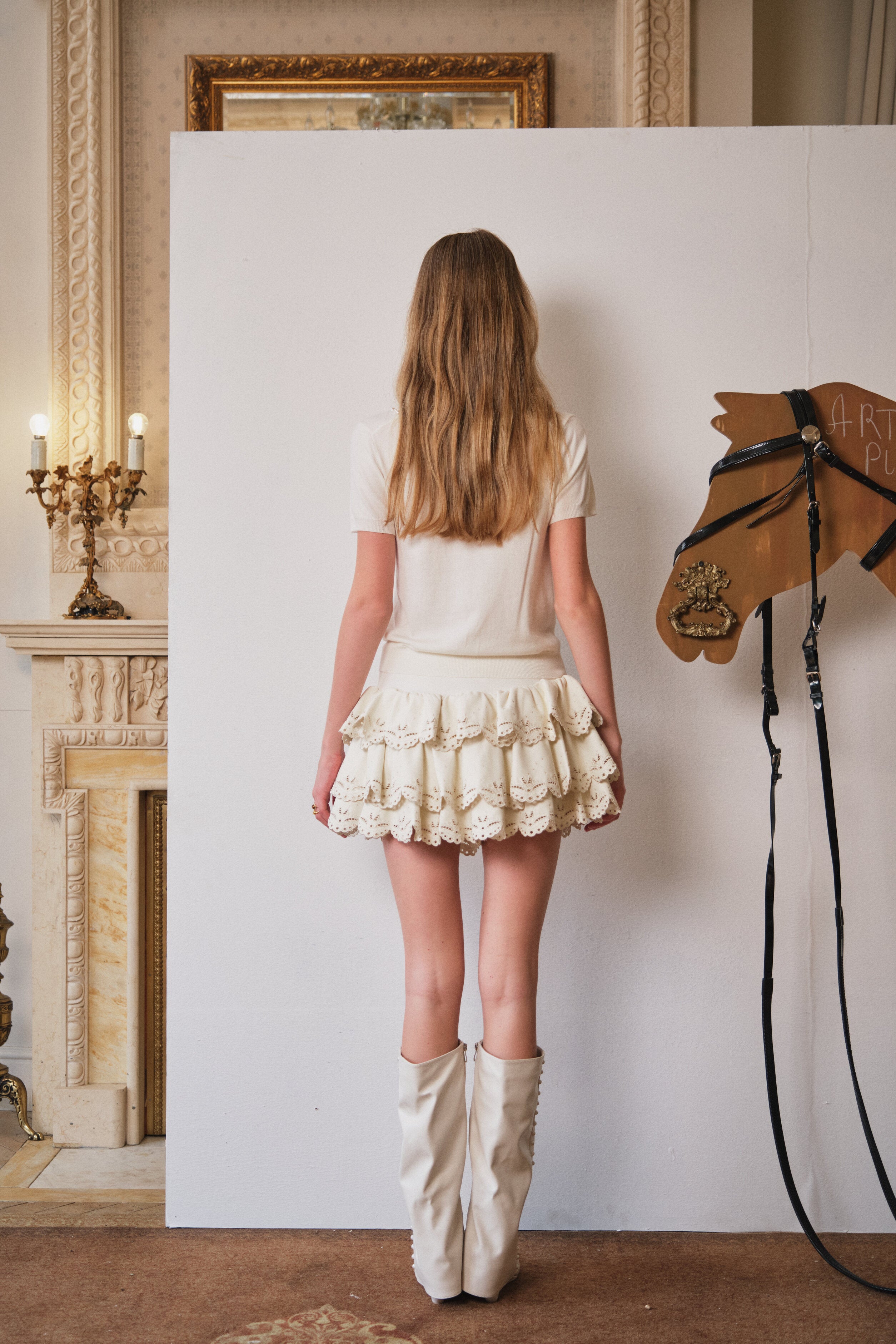 Ivory Pearl-Trim Collar Top