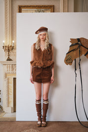 Brown Faux Fur Floral Vest