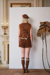 Brown Faux Fur Floral Vest