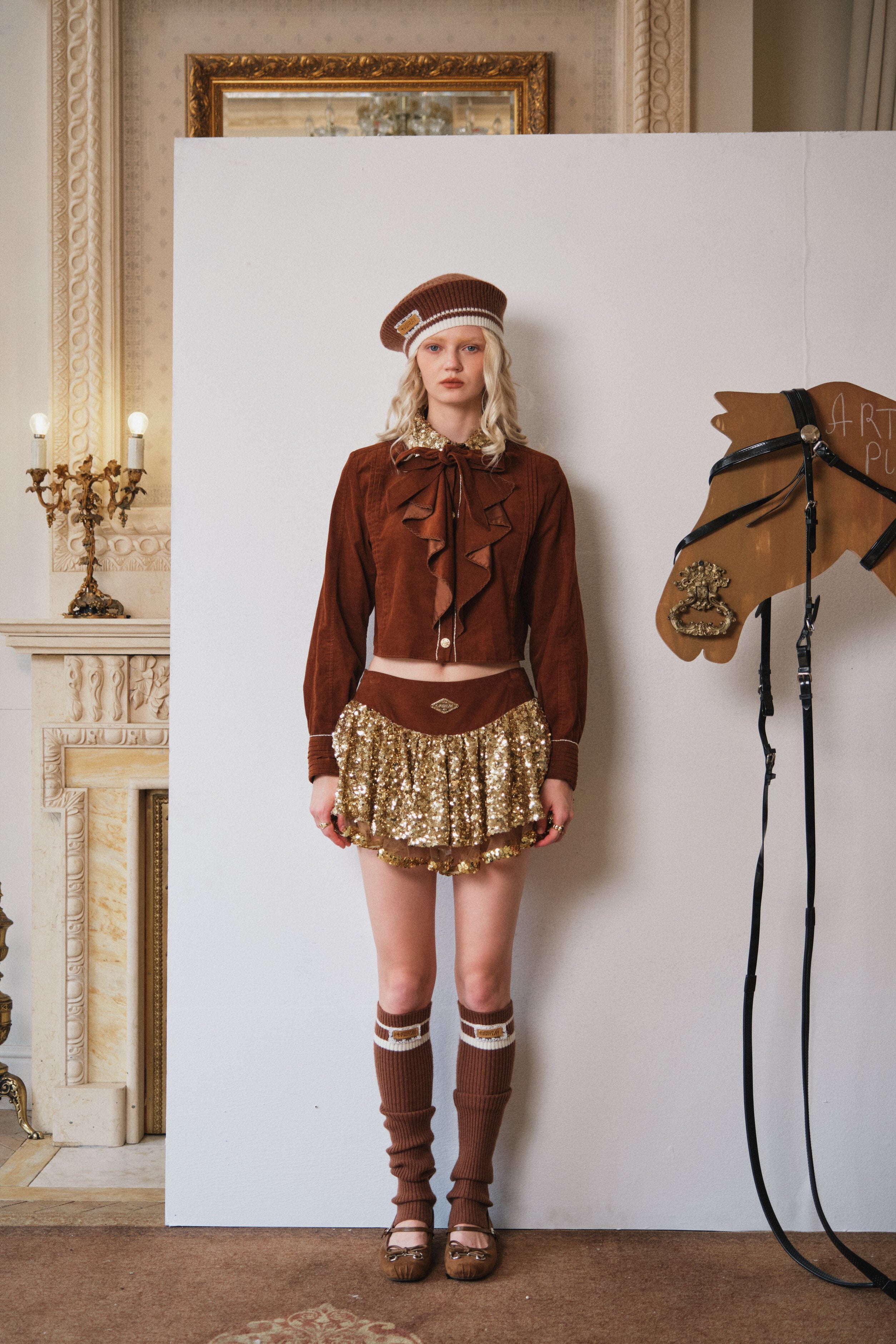 Brown Corduroy Sequin Puff Skirt