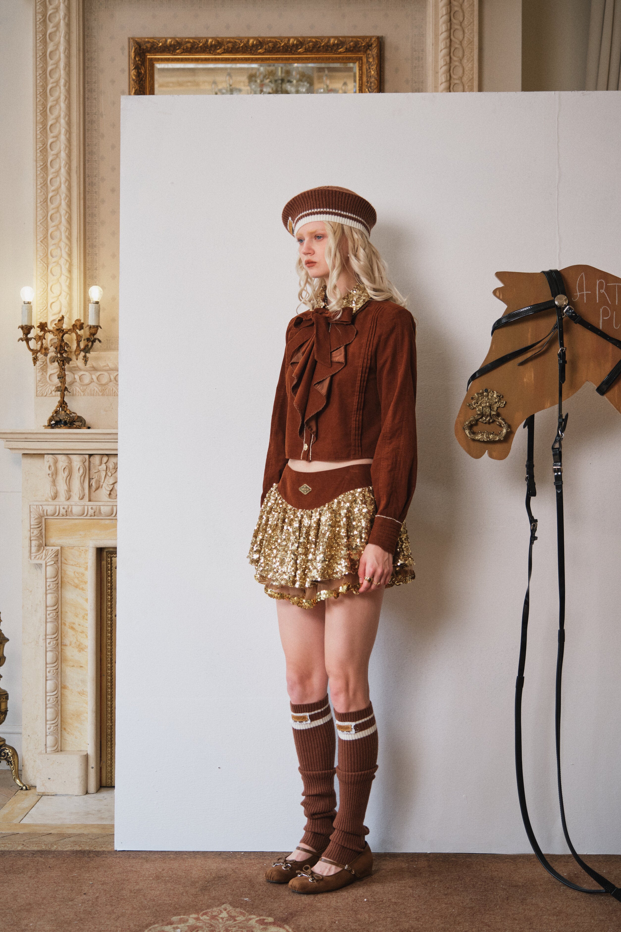 Brown Corduroy Sequin Puff Skirt
