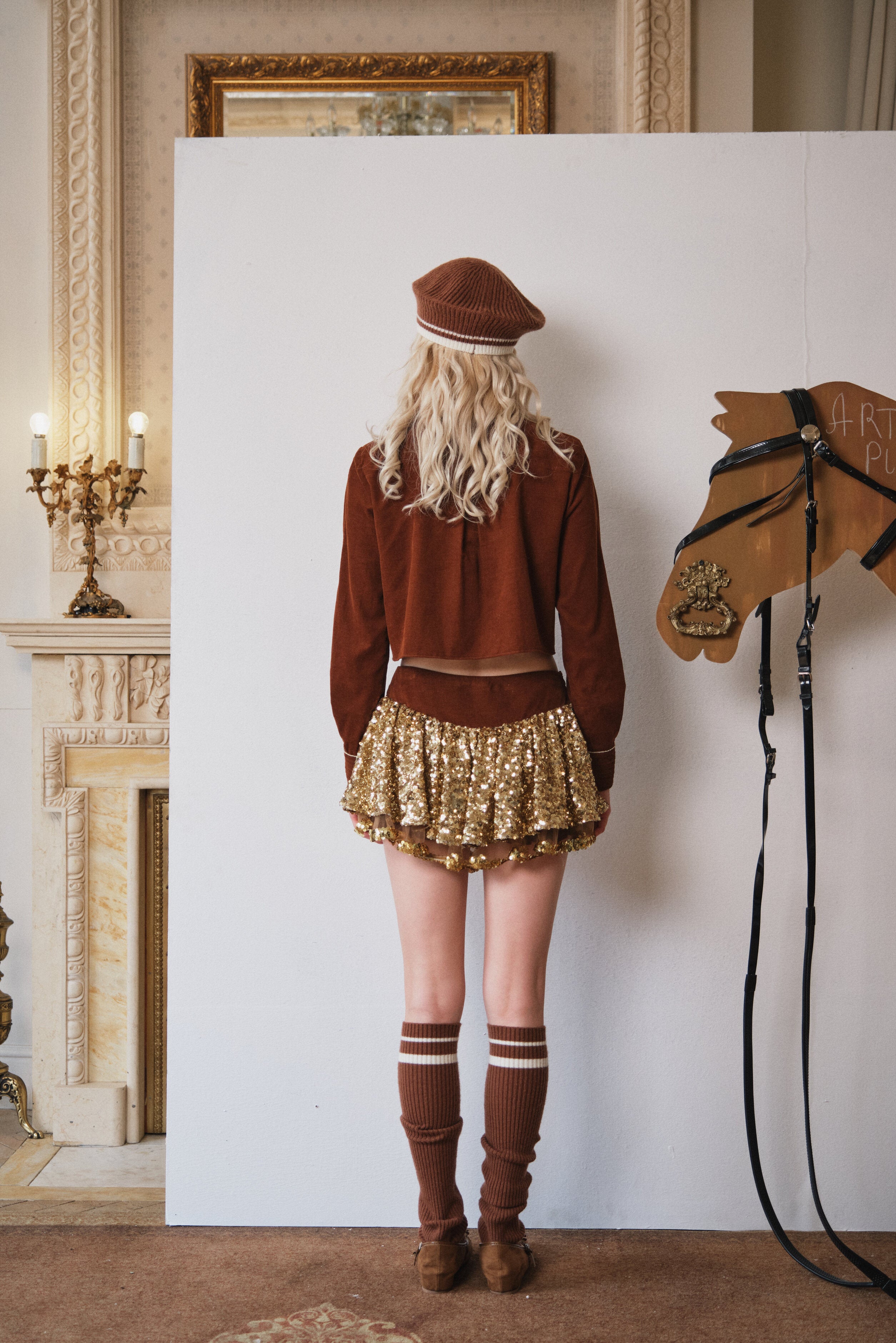 Brown Corduroy Sequin Puff Skirt
